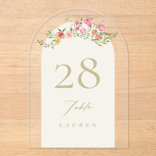 優れたエレガントフローラアクリルアーチテーブル番号 アクリル招待状 (正面)