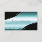 優れたブラックティール(緑がかった色)曲線デコールラインきらめく 名刺 (正面)