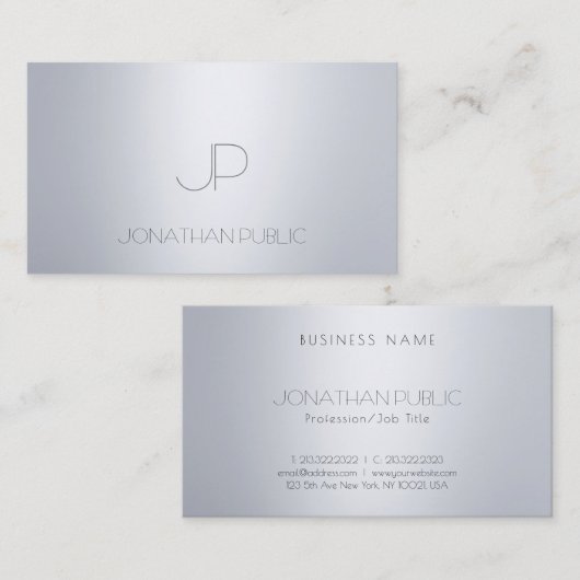 優れたモダンシルバールックモノグラムトップテンプレート 名刺 (正面/裏面)