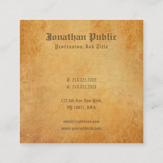 優れた厚くエレガントでノスタルジックで古いペーパー一見 スクエア名刺 (裏面)