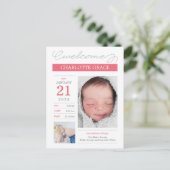 優れた文書に基づカスタムいた色誕生の発表 ポストカード (スタンド正面)