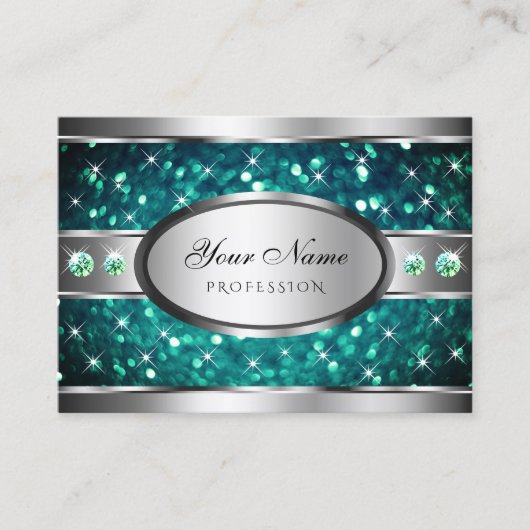 優れた銀ティール（緑がかった色）グリッタースパークルライン石 名刺 (正面)