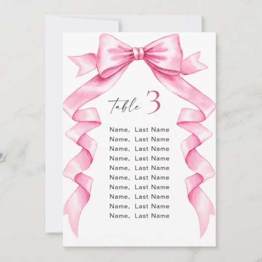 優エレガントしいピンクのボー結婚グの座席表カード 招待状 (正面)