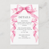 優エレガントしいピンクの手描きボウの結婚詳細 エンクロージャーカード (正面)