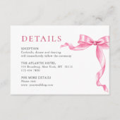 優エレガントしいピンクの手描きボウの結婚詳細 エンクロージャーカード (正面)