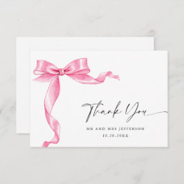 優エレガントしいピンクの手描きボー結婚ズ サンキューカード