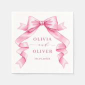 優エレガントしいピンクの手描きボー結婚ズ スタンダードカクテルナプキン (正面)