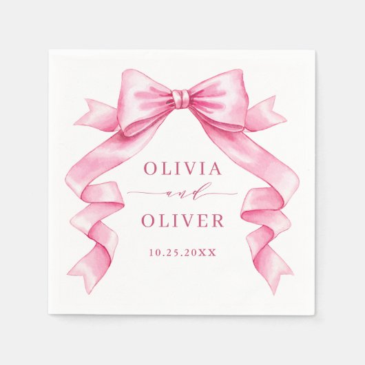 優エレガントしいピンクの手描きボー結婚ズ スタンダードカクテルナプキン (正面)