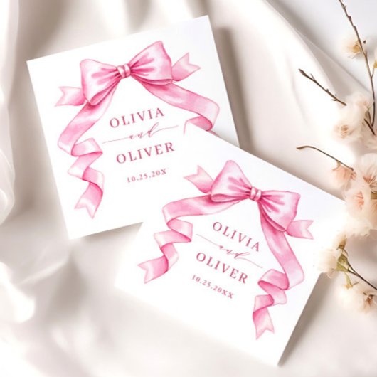 優エレガントしいピンクの手描きボー結婚ズ スタンダードカクテルナプキン