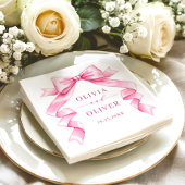 優エレガントしいピンクの手描きボー結婚ズ スタンダードカクテルナプキン