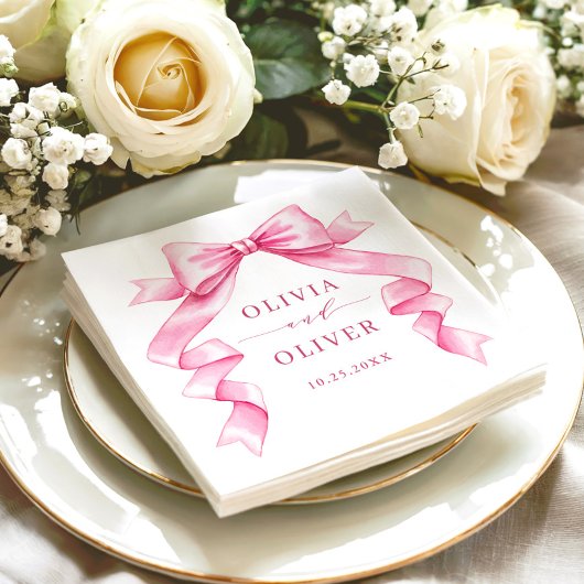 優エレガントしいピンクの手描きボー結婚ズ スタンダードカクテルナプキン