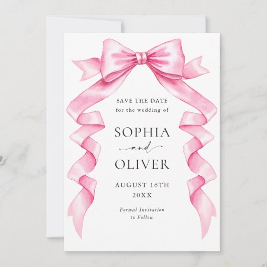 優エレガントしいピンクの手描きボー結婚ズ セーブザデート (正面)