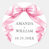 優エレガントしいピンクの手描きボー結婚ズ ラウンドシール (正面)