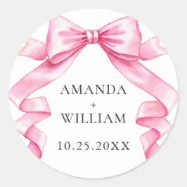 優エレガントしいピンクの手描きボー結婚ズ ラウンドシール