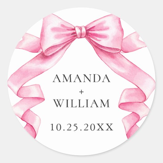 優エレガントしいピンクの手描きボー結婚ズ ラウンドシール (正面)