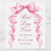 優エレガントしいピンクの手描きボー結婚ズ ワインラベル (シングルラベル)