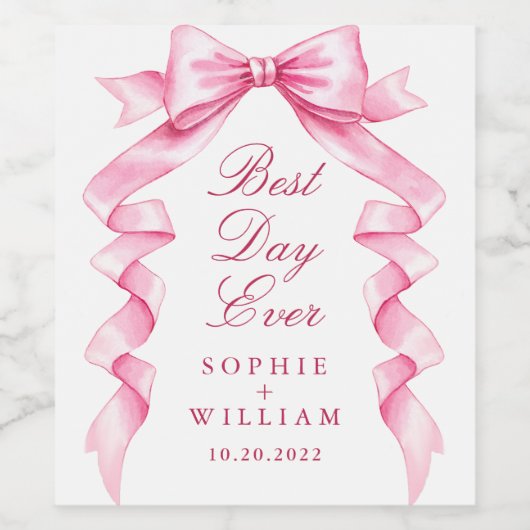 優エレガントしいピンクの手描きボー結婚ズ ワインラベル (シングルラベル)