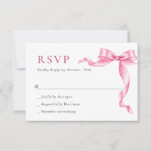 優エレガントしいピンクの手描きボー結婚ズ 出欠カード (正面)