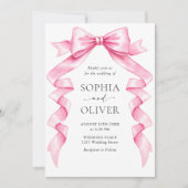 優エレガントしいピンクの手描きボー結婚ズ 招待状 (正面)