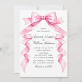 優エレガントしいピンクの手描きボー結婚ズ 招待状 (正面)
