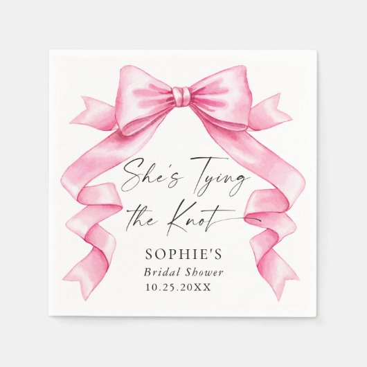 優エレガントしいピンクの手描き弓ブライダルシャワー スタンダードカクテルナプキン (正面)