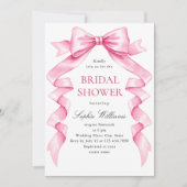 優エレガントしいピンクの手描き弓ブライダルシャワー 招待状 (正面)