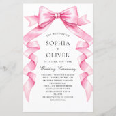 優エレガントしいピンクの手描き弓結婚式 プログラム (正面)