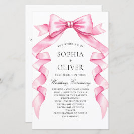 優エレガントしいピンクの手描き弓結婚式 プログラム