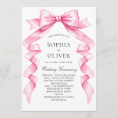 優エレガントしいピンクの手描き弓結婚式 プログラム (正面)