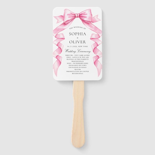 優エレガントしいピンクの手描き弓結婚式 プログラム ハンドファン (正面)
