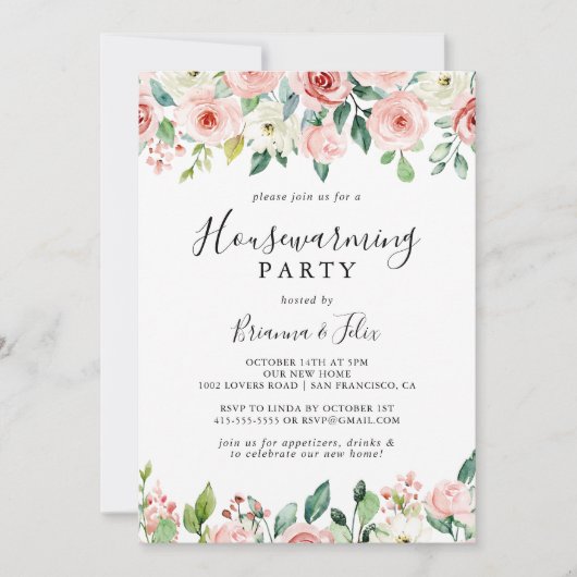 優エレガントしい秋のフローラ引っ越し祝いパーティーパーティー 招待状 (正面)