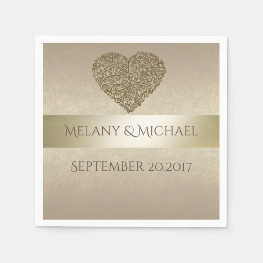優エレガントしい黄金の抽象芸術結婚ハート スタンダードカクテルナプキン (正面)