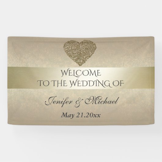 優エレガントしい黄金の抽象芸術結婚ハート 横断幕 (横)