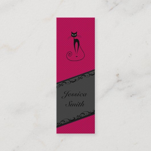 優エレガントしストライプいレースの黒猫パーソナライズされた スキニー名刺 (正面)