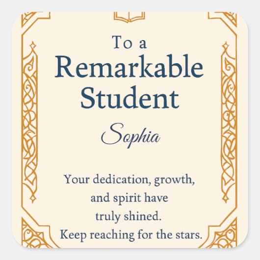 優エレガントれたスタッドのお祝いカード スクエアシール (正面)