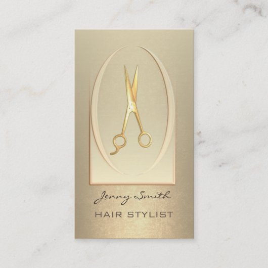 優グラデーションモダンエレガント金ゴールド鋏 名刺 (正面)
