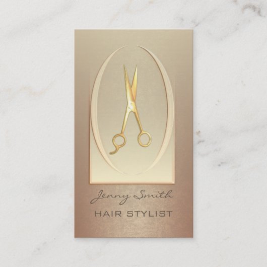優グラデーションモダンエレガント金ゴールド鋏 名刺 (正面)