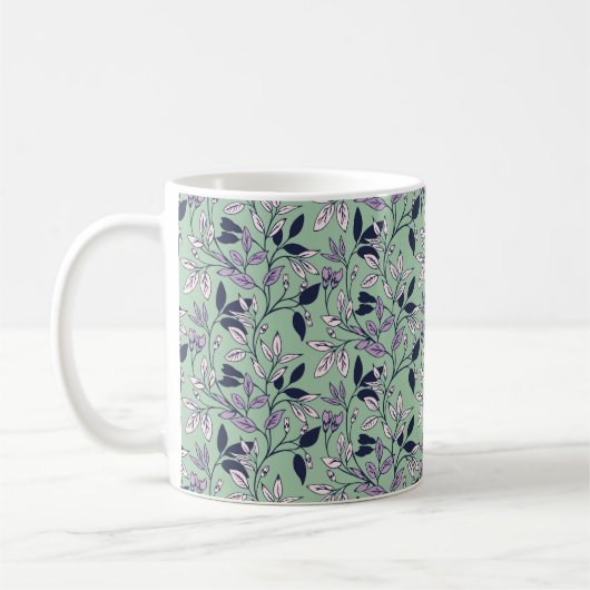 優シンプルしい緑の背景を持つ花の模様 コーヒーマグカップ (左)