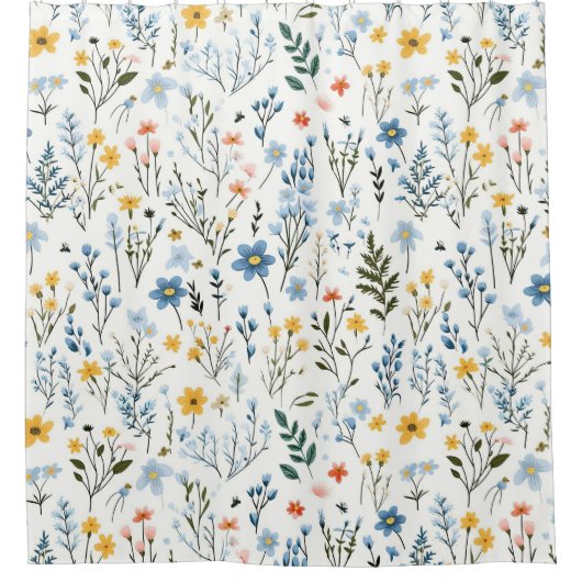 優ミニマルしいカラフルガーデンワイルドフラワー子供部屋 シャワーカーテン (正面)