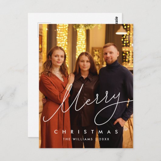 優モダンしい脚本、メリークリスマス家族の写真 ポストカード (正面/裏面)