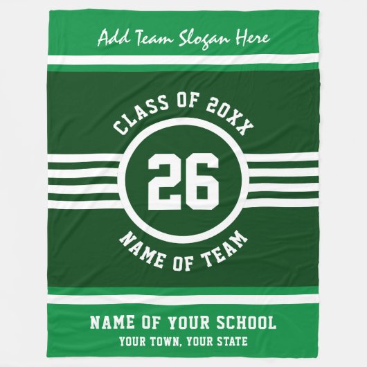 優勝ゲームアスリート緑と白のカスタム色 フリースブランケット (正面)