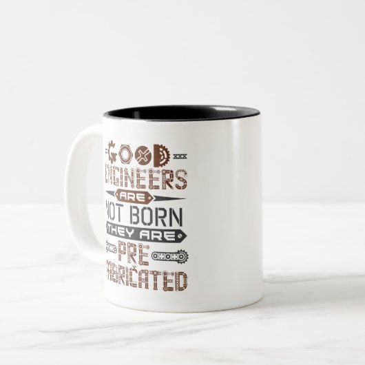 優秀な技術者はプレハブのジョークおもしろいだ ツートーンマグカップ (正面左)