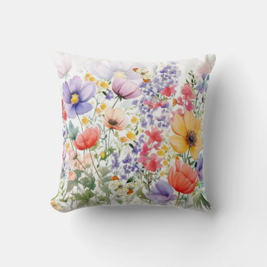 優美かわいらしな水彩フローラ クッション (正面)