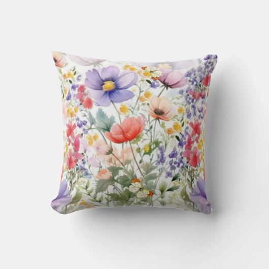 優美かわいらしな水彩フローラ クッション (正面)