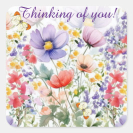 優美かわいらしな水彩フローラ スクエアシール