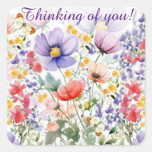 優美かわいらしな水彩フローラ スクエアシール (正面)