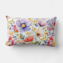 優美かわいらしな水彩フローラ ランバークッション