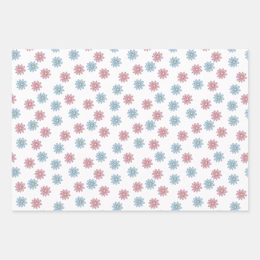 優美なかわいらしピンク色の花の花柄 ラッピングペーパーシート (正面)