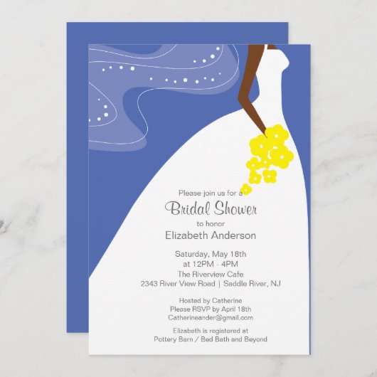 優美なアフリカ系アメリカ人の花嫁ブライダルシャワー 招待状 (正面/裏面)