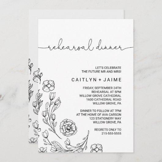 優美なエレガンスリハーサルディナー 招待状 (正面/裏面)